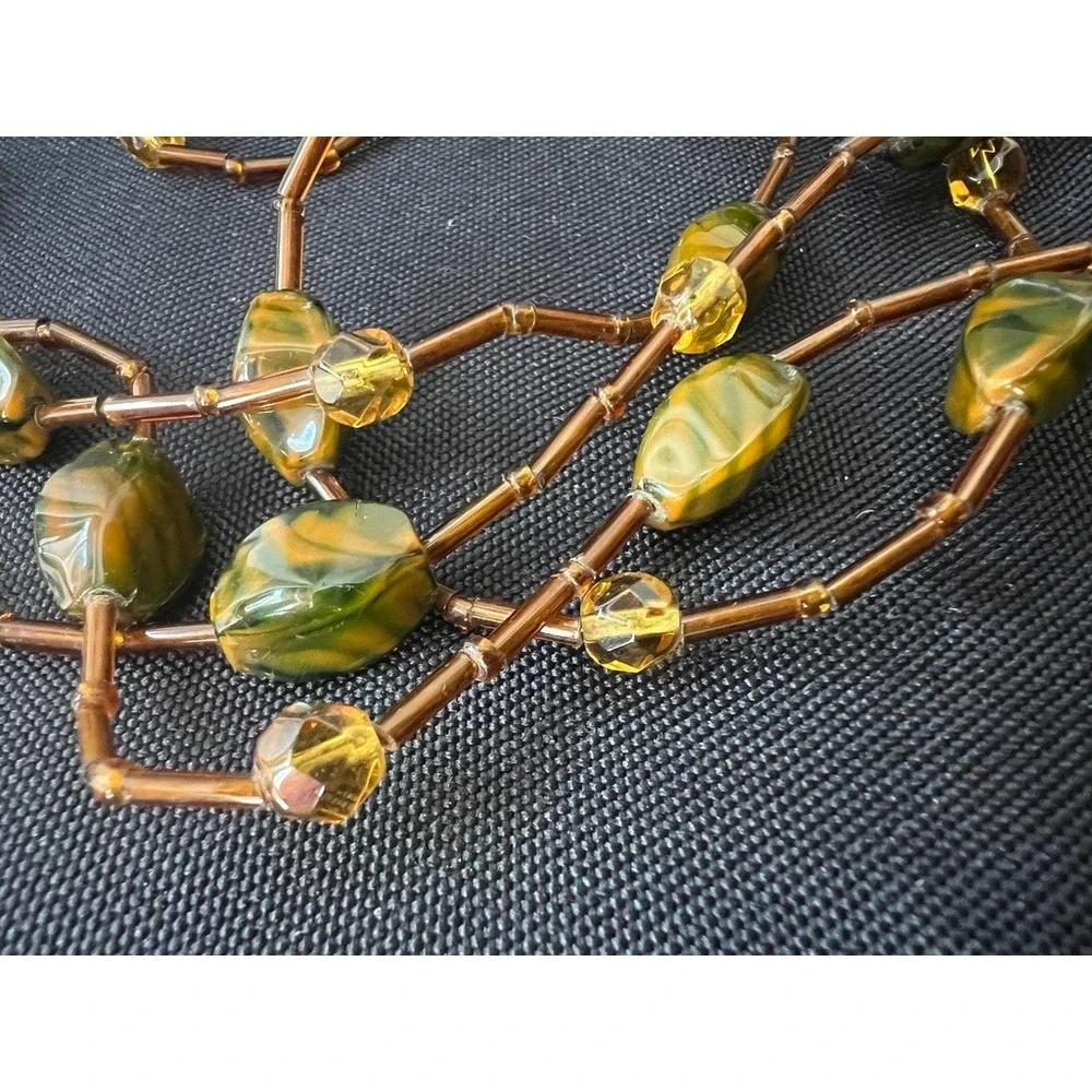 Glass‎ Stone Necklace Beaded Green Amber70